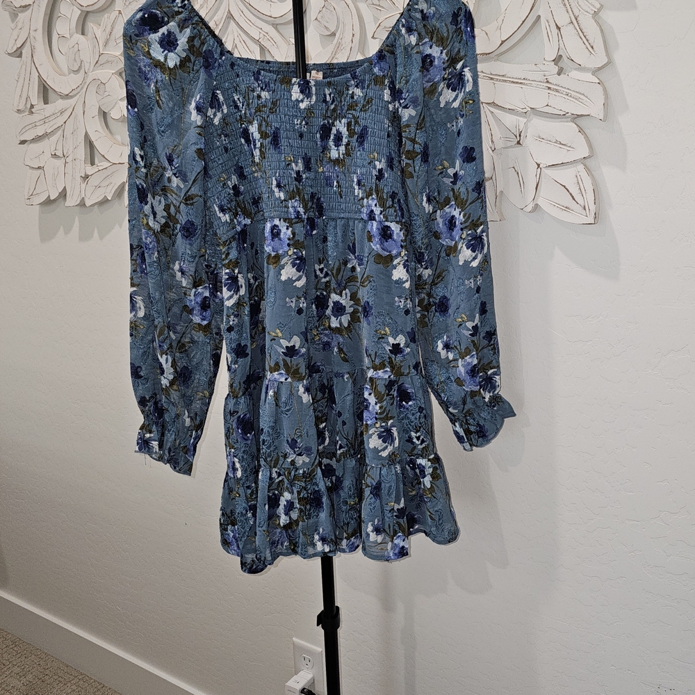 NWT Allison & Kelly Floral Blue Girl's Casual Lined Dress - size 16